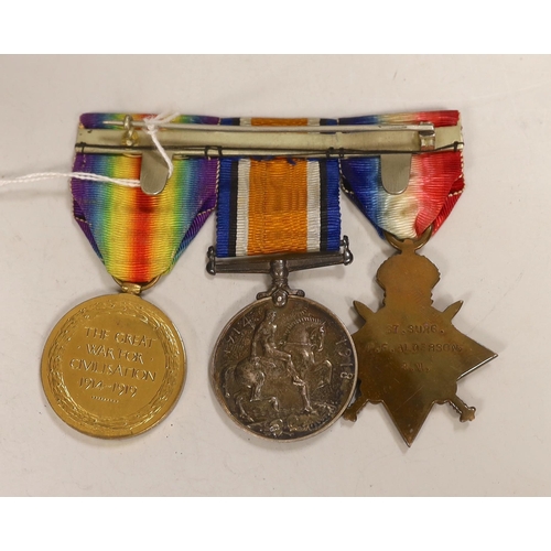 1293 - A WWI trio to St. Surgeon Commander P.F. Alderson R.N., comprising 1914 Star, British War Medal and ... 