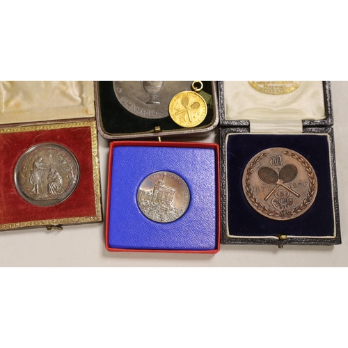 1302 - Tennis Interest. A group of 1890's to 1920's Tennis prize medallions presented to Herbert William Wr... 