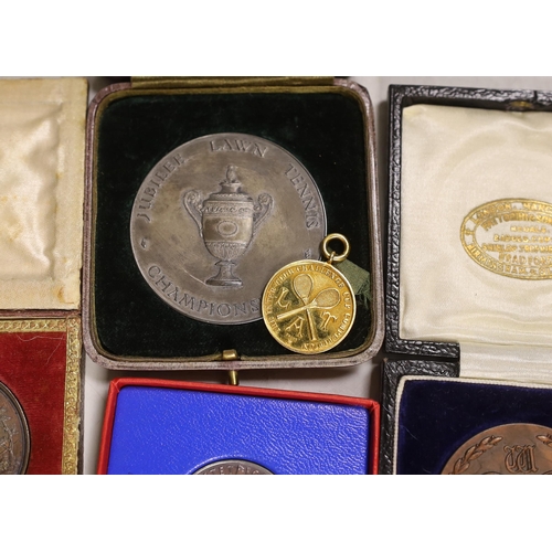 1302 - Tennis Interest. A group of 1890's to 1920's Tennis prize medallions presented to Herbert William Wr... 