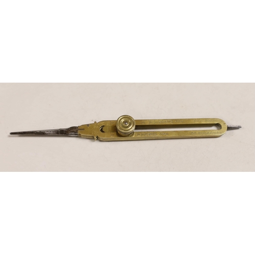 1311 - A 19th century brass and steel proportional compasses, Elliott Bros., 30 The Strand, engraved WCC, 1... 