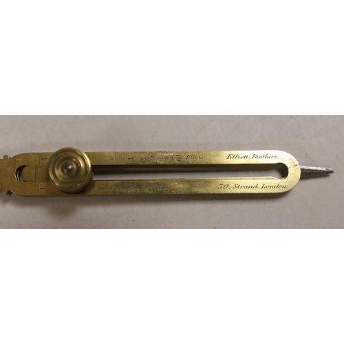 1311 - A 19th century brass and steel proportional compasses, Elliott Bros., 30 The Strand, engraved WCC, 1... 