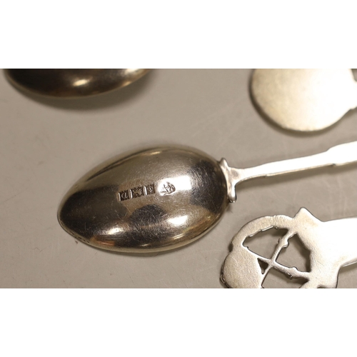 1312 - A Roald Amundsen commemorative .830 silver spoon, circa 1911, and five other commemorative spoons, o... 