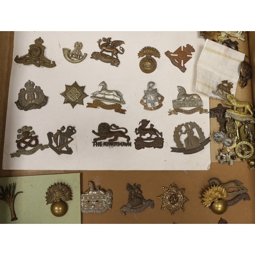 1320 - A collection of military cap badges, including Royal Sussex Reg, Royal Warwickshire, Kings Own Huss... 