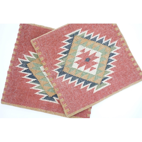 1331 - A pair of woven Kelim cushion covers with geometric design, 46cm x 46cm ,