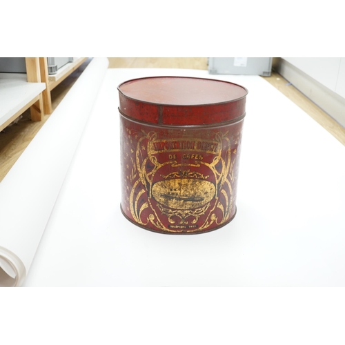 1333 - A cylindrical French Toleware coffee tin, 31cm high