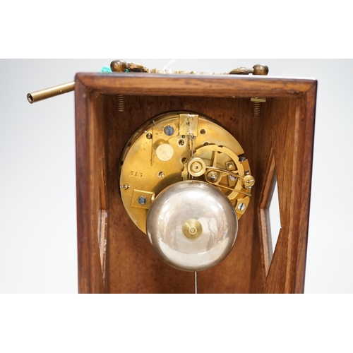 1341 - A 19th century French rosewood and marquetry inlaid mantel clock with silvered dial, 22cm high... 