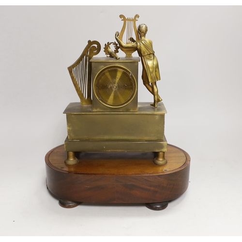 1349 - A 19th century French musical mantel timepiece, the dial inscribed Albert A Paris, the mahogany base... 