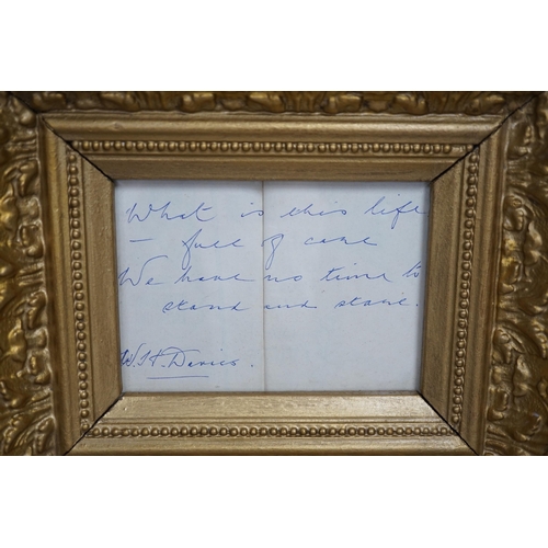 1364 - W.H. Davies, (Welsh poet), inscribed and signed verse, ornate gilt framed