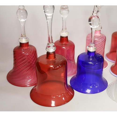 1371 - Eight Victorian coloured glass hand bells