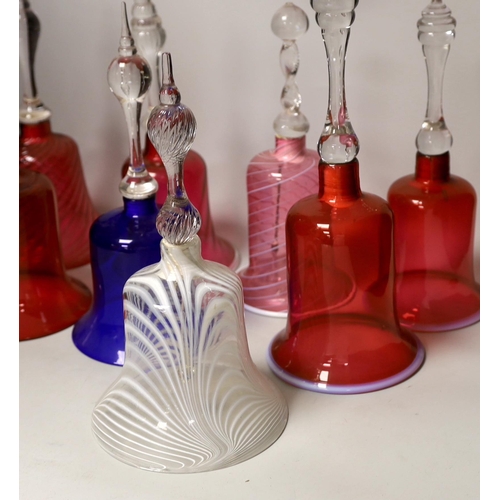 1371 - Eight Victorian coloured glass hand bells