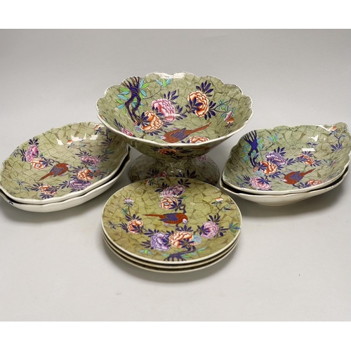 1372 - A Spode Tumbledown Dick part dessert service, early 19th century, decorated with birds and flowers... 