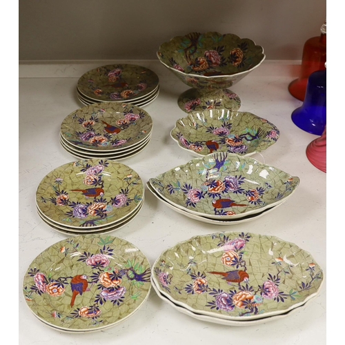 1372 - A Spode Tumbledown Dick part dessert service, early 19th century, decorated with birds and flowers... 