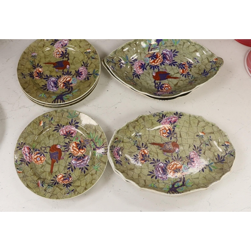 1372 - A Spode Tumbledown Dick part dessert service, early 19th century, decorated with birds and flowers... 