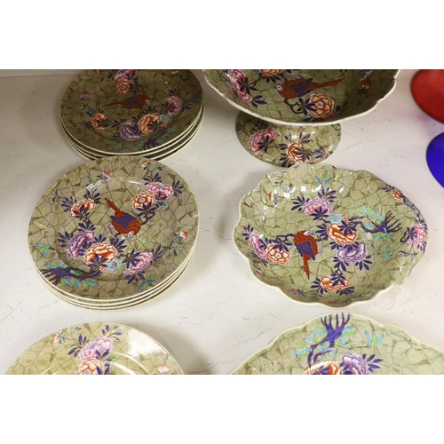 1372 - A Spode Tumbledown Dick part dessert service, early 19th century, decorated with birds and flowers... 