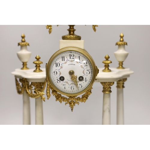 1381 - A 19th century French white marble mantel clock, 42cm