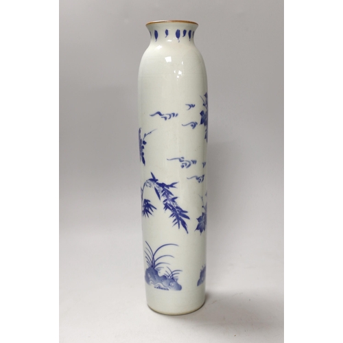 1389 - A Chinese blue and white sleeve vase, 33cm