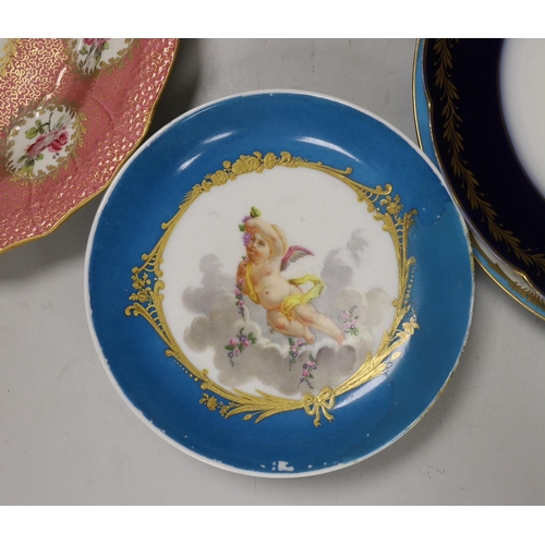 1392 - Five 19th century Sevres style porcelain plates or dishes, largest 24cm