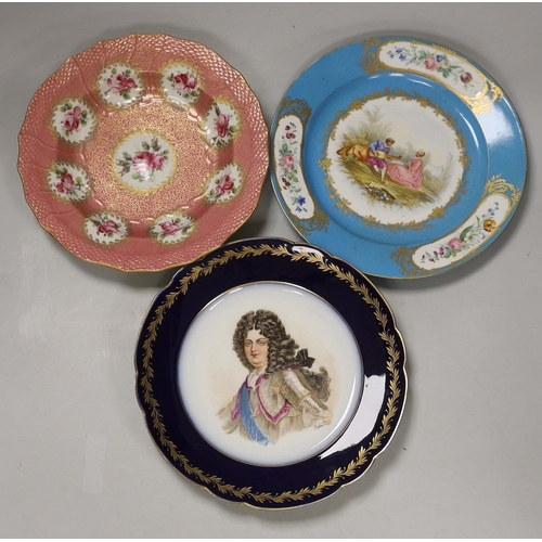 1392 - Five 19th century Sevres style porcelain plates or dishes, largest 24cm