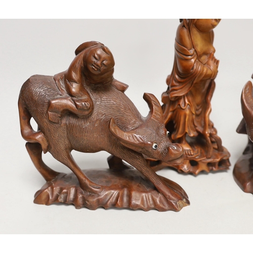 1393 - Three Chinese carved hardwood figures, tallest 23cm