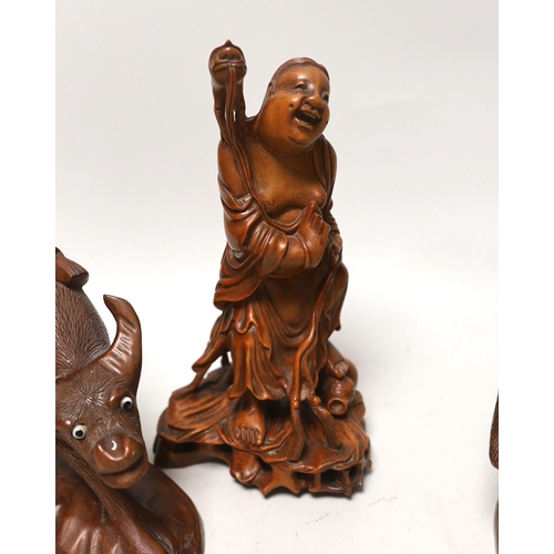 1393 - Three Chinese carved hardwood figures, tallest 23cm