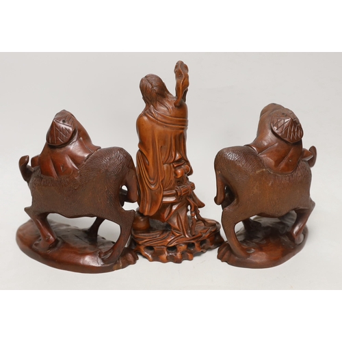 1393 - Three Chinese carved hardwood figures, tallest 23cm