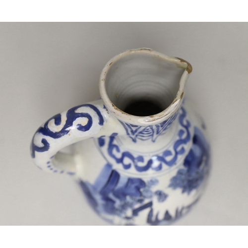 1397 - A late 17th century Delft blue and white ewer and three Chinese style tumblers and saucers, tallest ... 