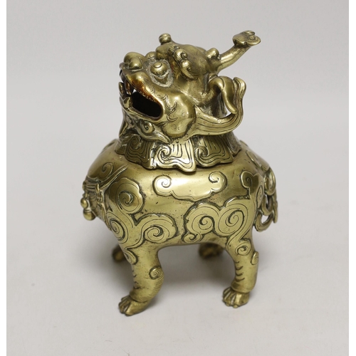 1398 - A Chinese bronze 'lion dog' incense burner, 18cm