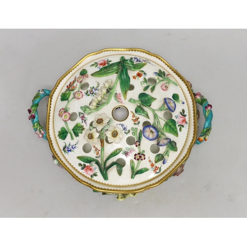 1406 - A Minton potpourri bowl and cover, c.1830, with applied floral decoration, 25cm wide