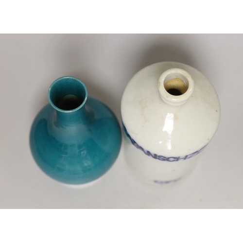 1414 - A Chinese green monochrome vase and a flask, tallest 17cm