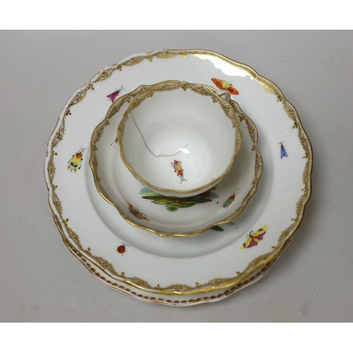 1421 - Five 19th century Meissen porcelain items including three plates, a dish and a cup and saucer, most ... 