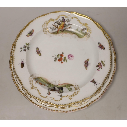 1421 - Five 19th century Meissen porcelain items including three plates, a dish and a cup and saucer, most ... 