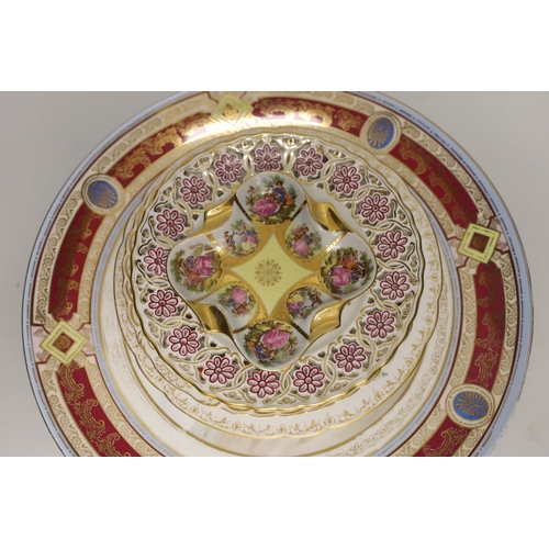 1426 - Six Continental porcelain items, including a Sevres style lidded box, a Meissen plate with pierced... 