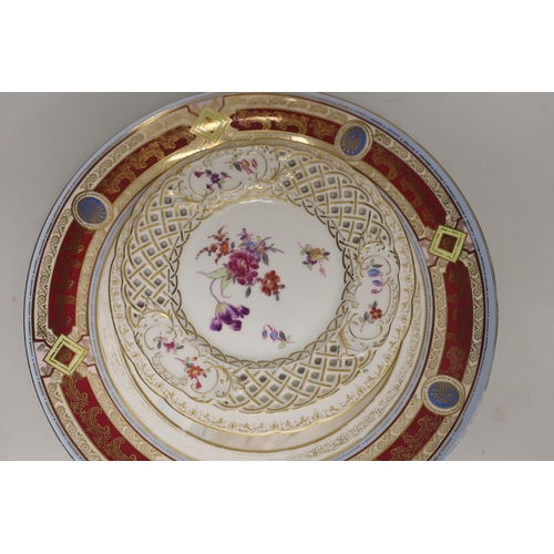 1426 - Six Continental porcelain items, including a Sevres style lidded box, a Meissen plate with pierced... 