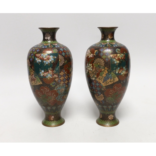 1428 - A pair of Japanese cloisonné enamel vases, 18cm