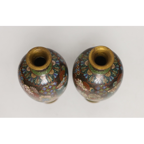 1428 - A pair of Japanese cloisonné enamel vases, 18cm