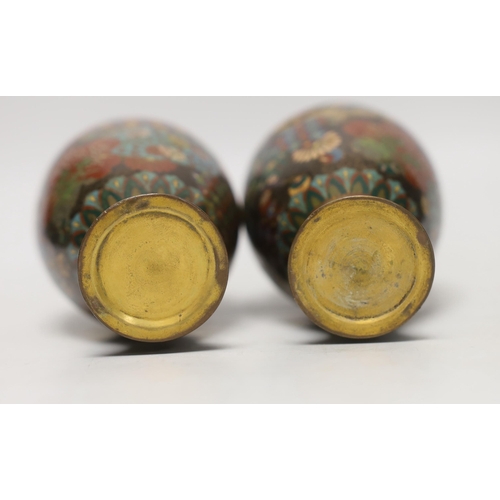 1428 - A pair of Japanese cloisonné enamel vases, 18cm