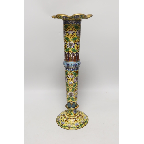 1435 - A Chinese yellow ground cloisonné enamel trumpet shaped vase , 35.5cm