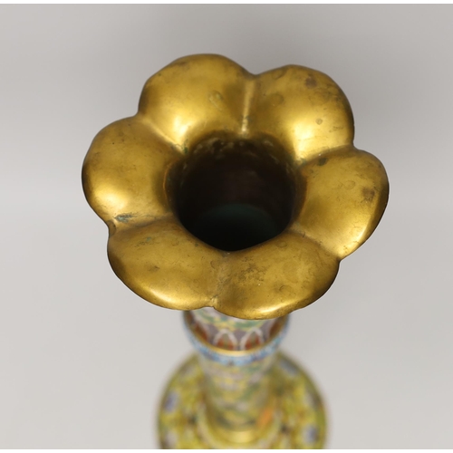 1435 - A Chinese yellow ground cloisonné enamel trumpet shaped vase , 35.5cm