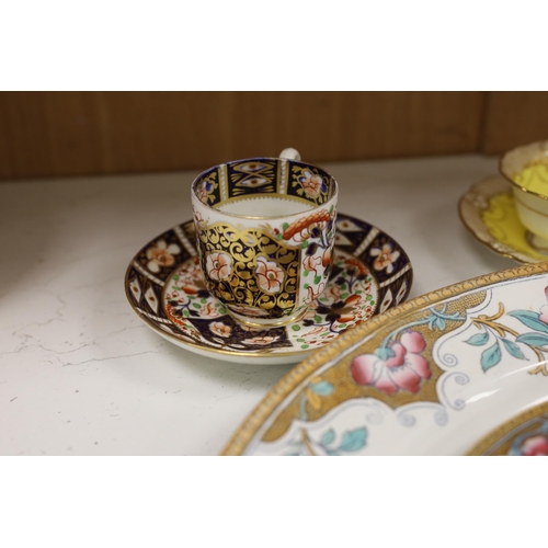 1452 - A Victorian stone china oval meat platter, a Derby cup and saucer, two others and two Spode Italian... 