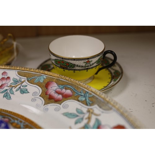 1452 - A Victorian stone china oval meat platter, a Derby cup and saucer, two others and two Spode Italian... 