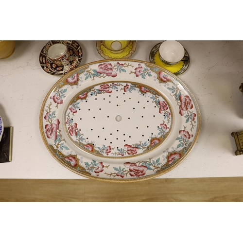 1452 - A Victorian stone china oval meat platter, a Derby cup and saucer, two others and two Spode Italian... 