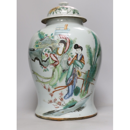 1459 - A large Chinese famille rose baluster jar and cover, Republic period, 39cm high