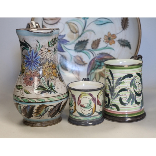 1497 - Glyn Colledge pottery - comprising two mugs, jug and bowl, signed to the bases, 31cm in diameter... 