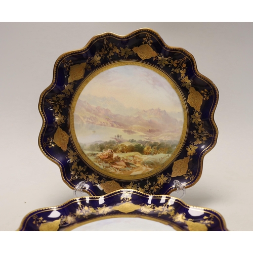 1500 - A set of four Victorian bone china cabinet plates, each painted with a named view by J Birbeck,... 