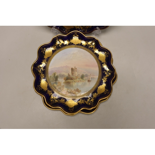 1500 - A set of four Victorian bone china cabinet plates, each painted with a named view by J Birbeck,... 