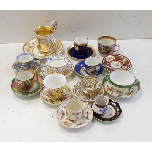 1506 - A collection of European cabinet cups and saucers,  including a gilded Berlin cup and saucer (12)... 