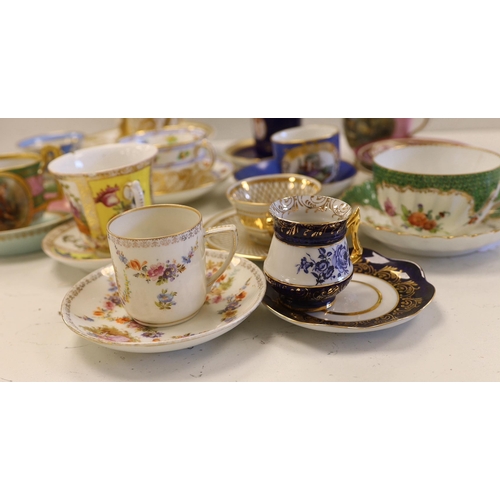 1506 - A collection of European cabinet cups and saucers,  including a gilded Berlin cup and saucer (12)... 