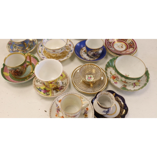 1506 - A collection of European cabinet cups and saucers,  including a gilded Berlin cup and saucer (12)... 