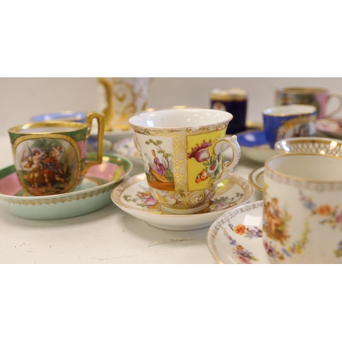 1506 - A collection of European cabinet cups and saucers,  including a gilded Berlin cup and saucer (12)... 