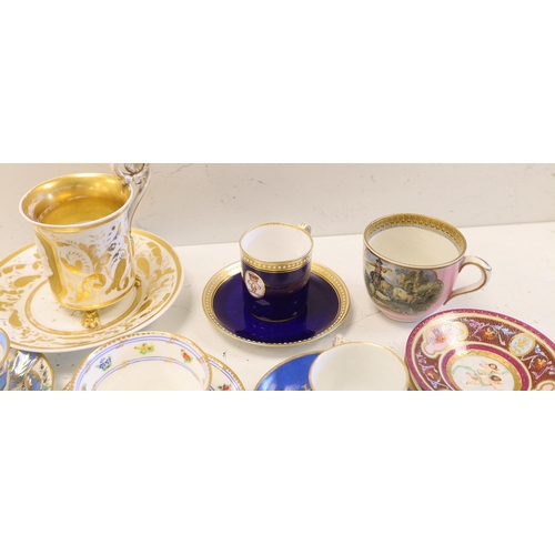 1506 - A collection of European cabinet cups and saucers,  including a gilded Berlin cup and saucer (12)... 